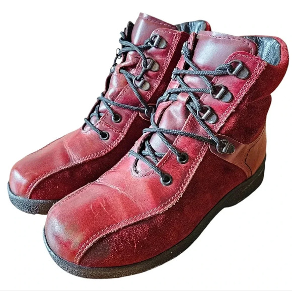 Saute Mouton Riley Suede Leather Boho Fall Winter Women's Ankle Boots Red  Sz 38 - Picture 3 of 16